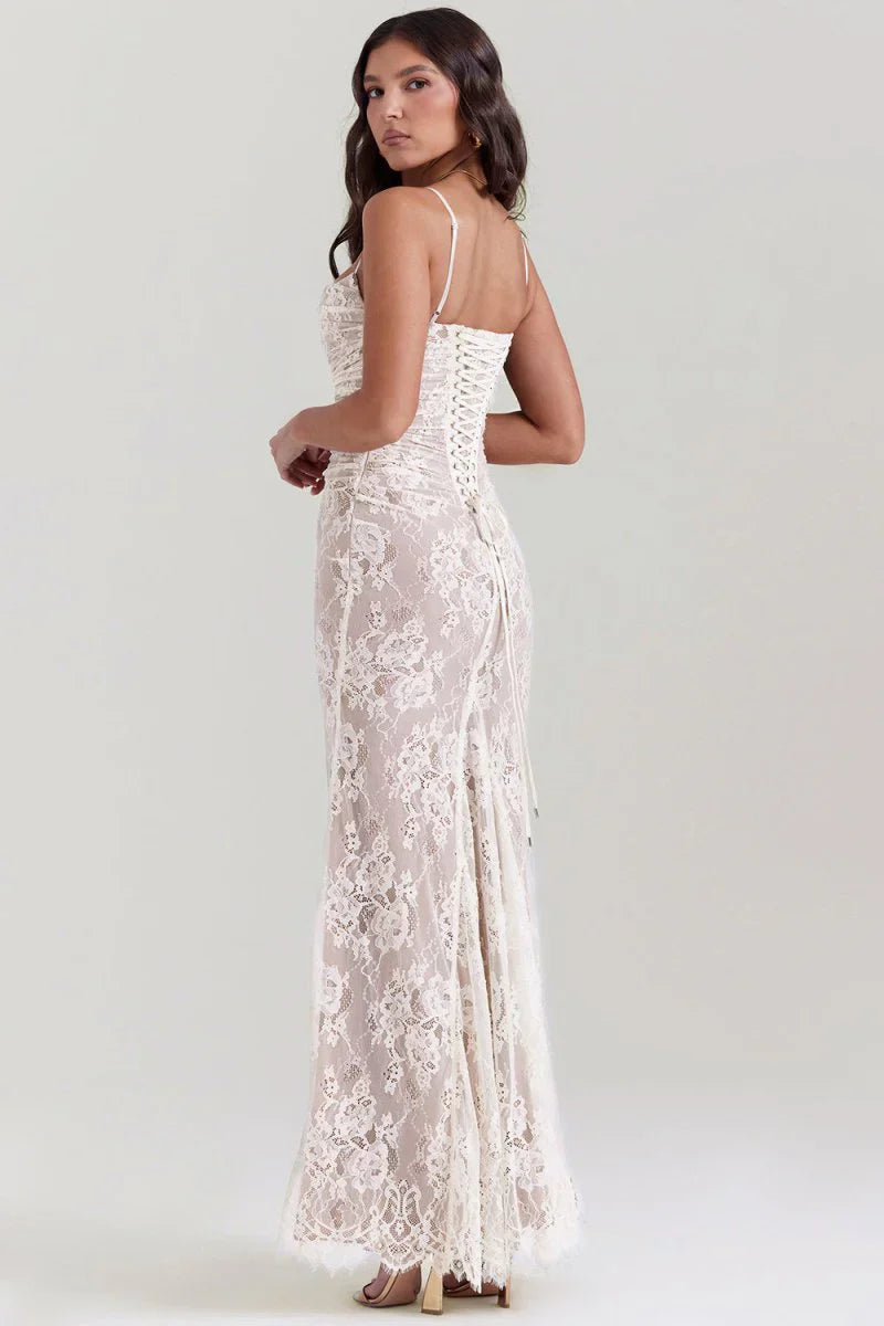 BÉLLEBOUTIQUE Shoulder-On Floral Lace Maxi Dress