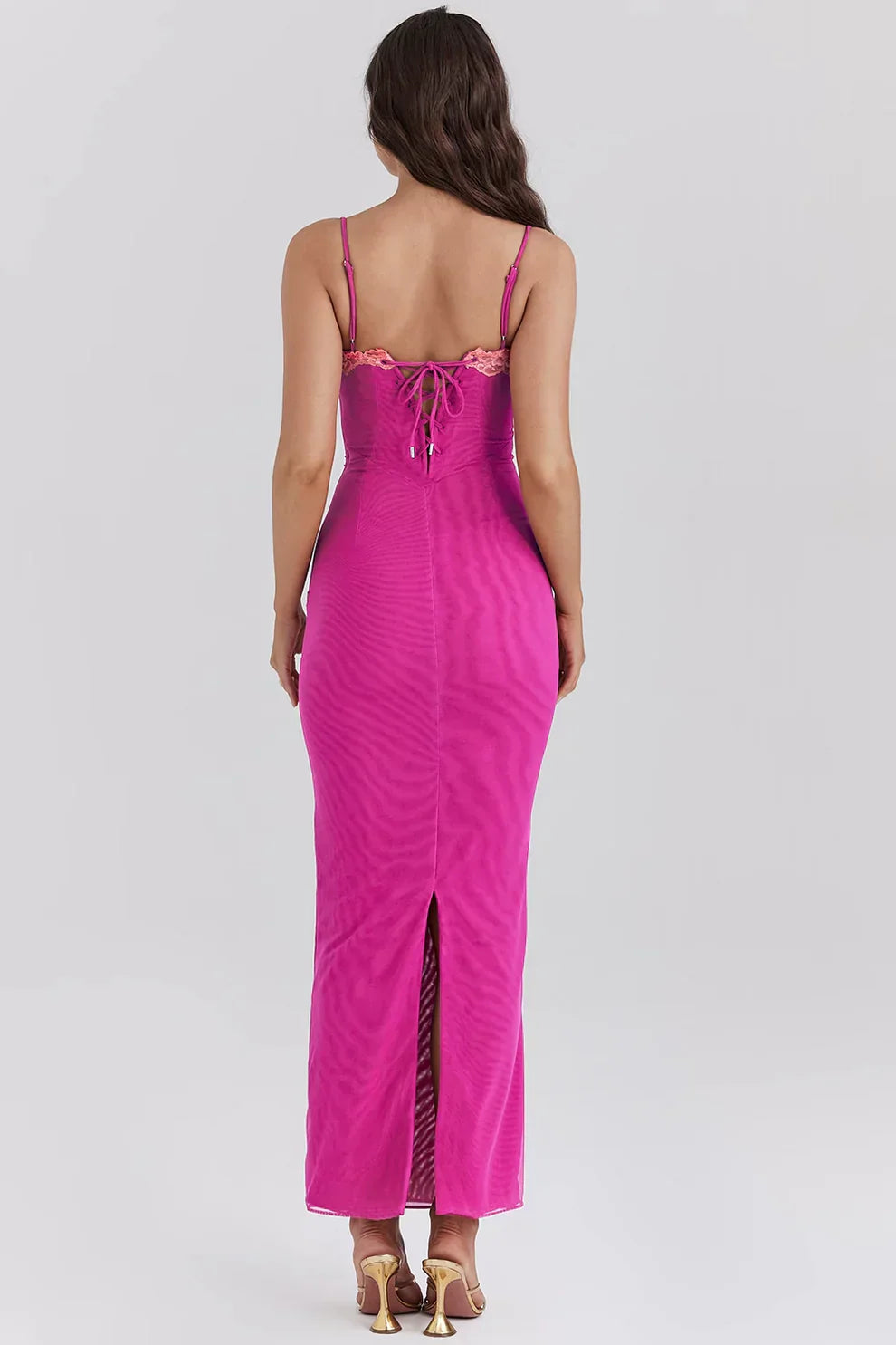 BÉLLEBOUTIQUE Contrast Lace Slit Maxi Dress