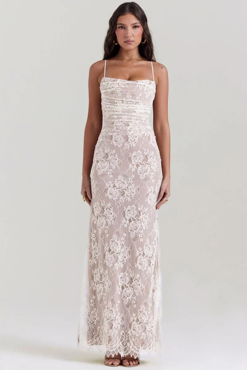 BÉLLEBOUTIQUE Shoulder-On Floral Lace Maxi Dress