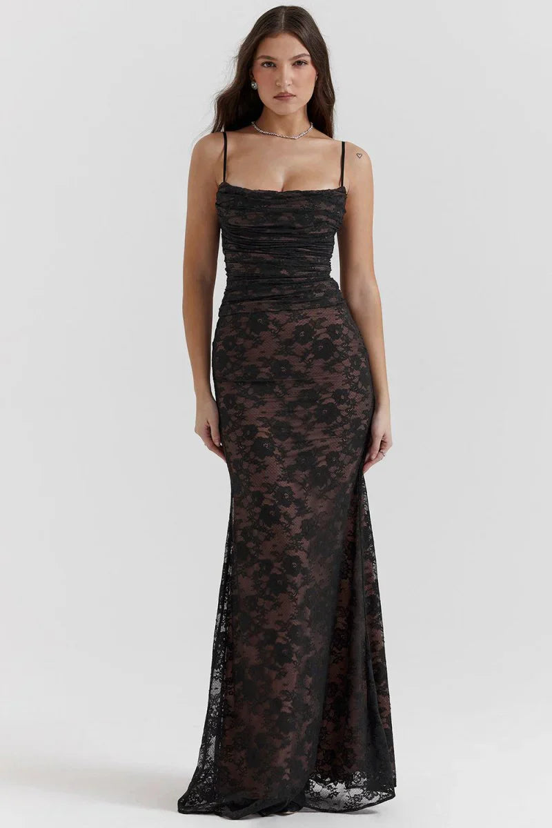 BÉLLEBOUTIQUE Shoulder-On Floral Lace Maxi Dress