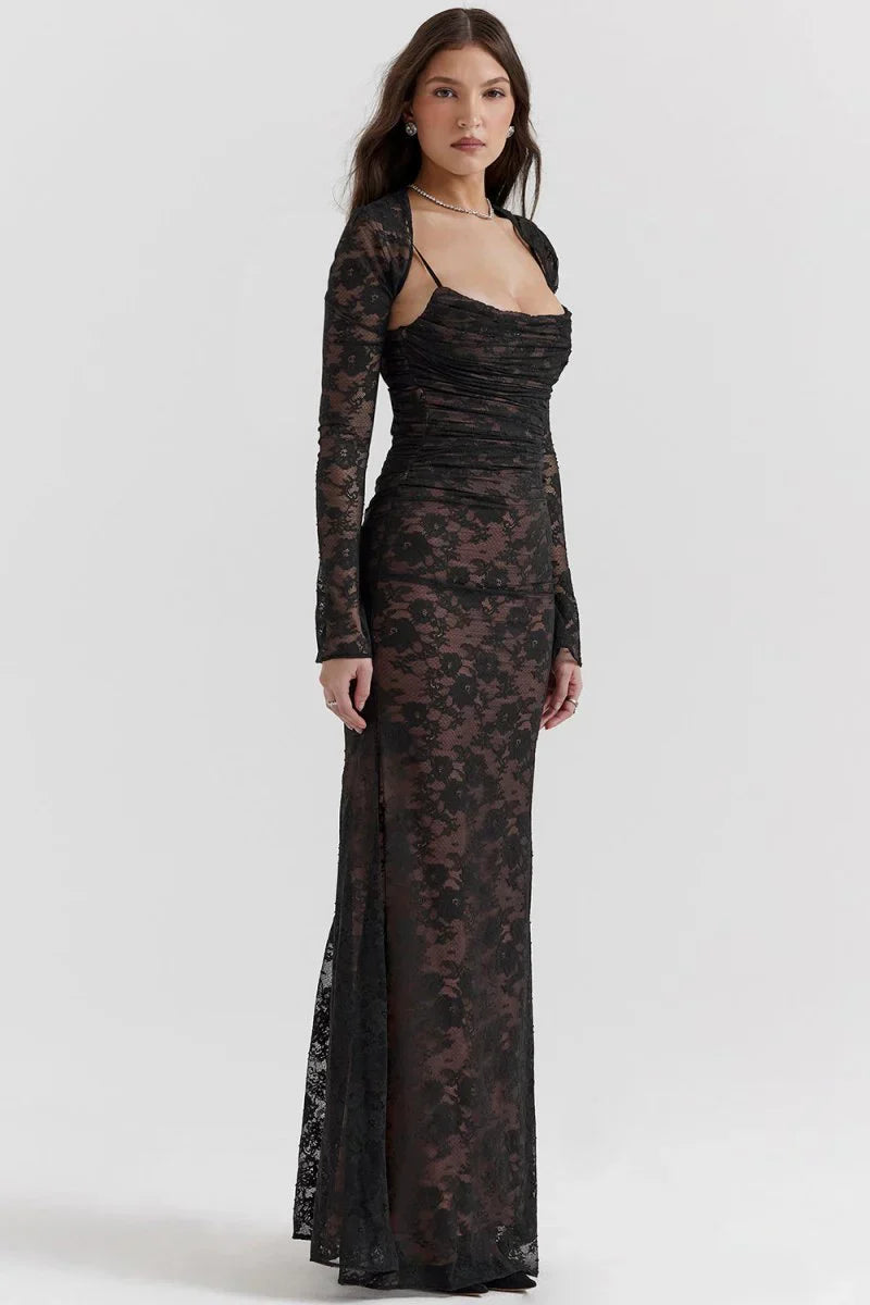 BÉLLEBOUTIQUE Shoulder-On Floral Lace Maxi Dress