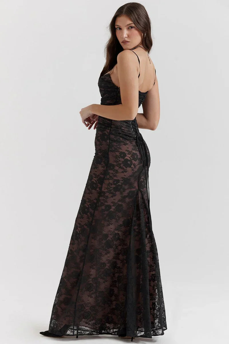 BÉLLEBOUTIQUE Shoulder-On Floral Lace Maxi Dress