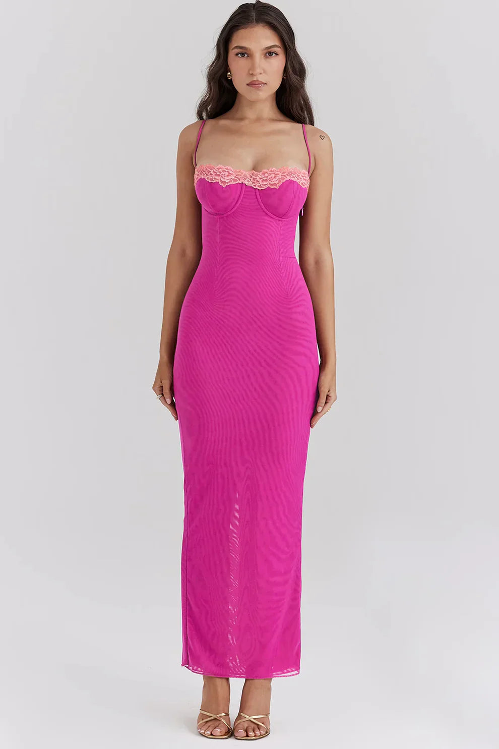 BÉLLEBOUTIQUE Contrast Lace Slit Maxi Dress
