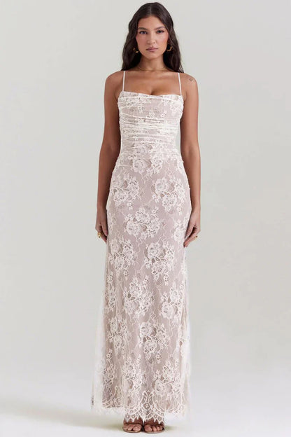 BÉLLEBOUTIQUE Shoulder-On Floral Lace Maxi Dress